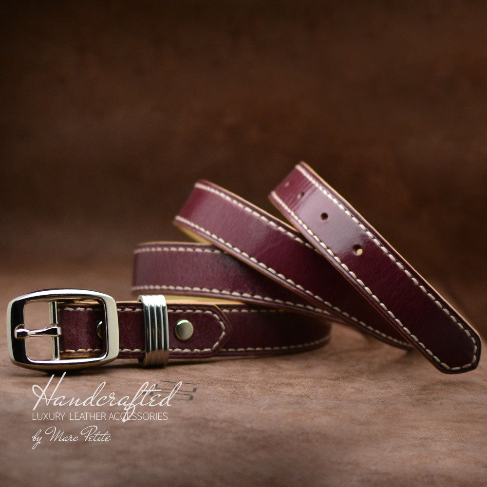 Handcrafted Burgundy Leather Belt with Stainless Steel Stud