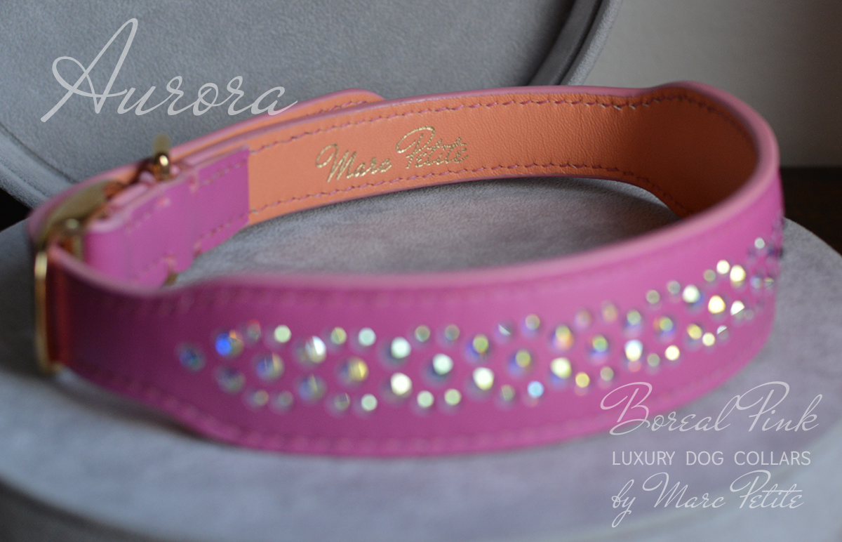Swarovski Dog Collar & Leash Aurora Boreal Pink