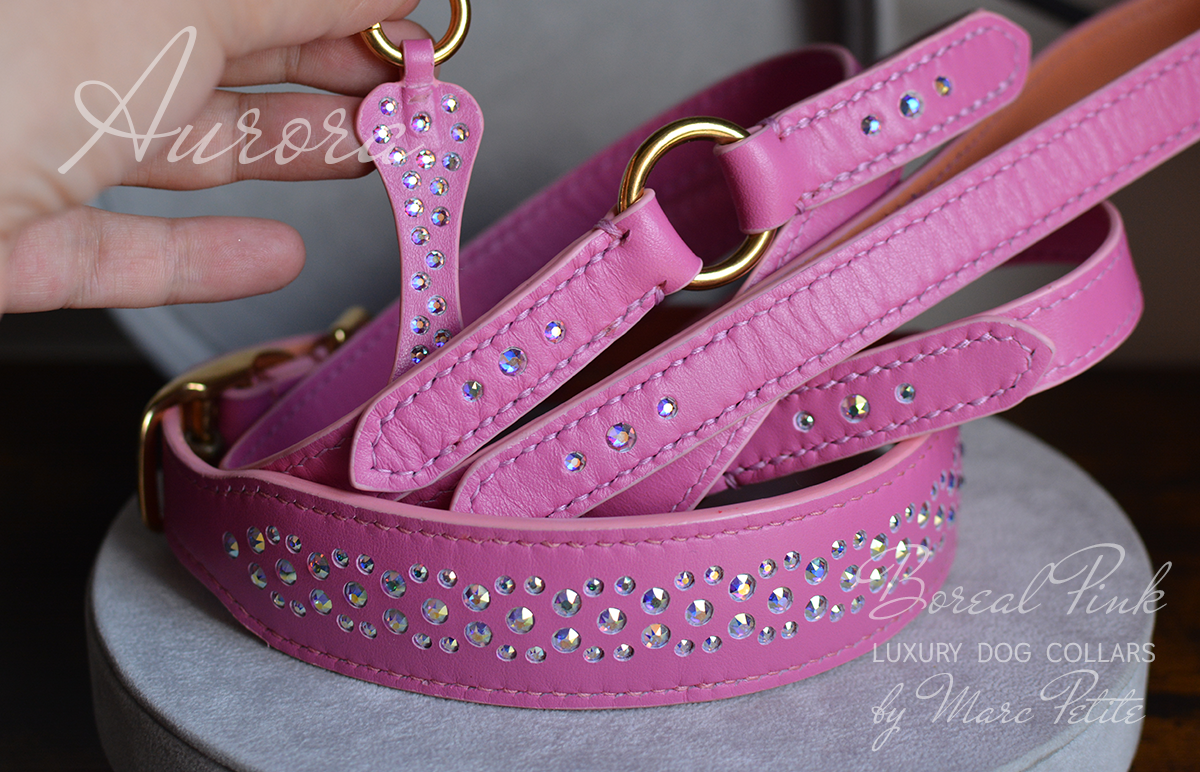 Swarovski Dog Collar & Leash Aurora Boreal Pink