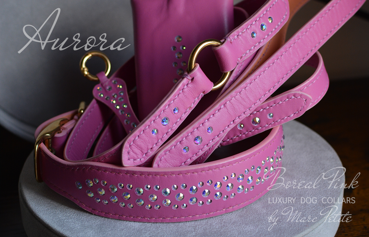 Swarovski Dog Collar & Leash Aurora Boreal Pink
