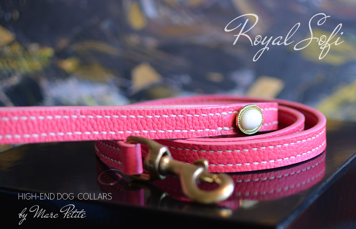 Royal Dog Collar & Leash in Pink Leather & Nacar 