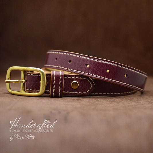 Handmade Burgundy  Leather Belt with Brass Buckle