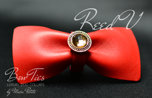 Load image into Gallery viewer, Red Leather Bow Tie Dog Collar